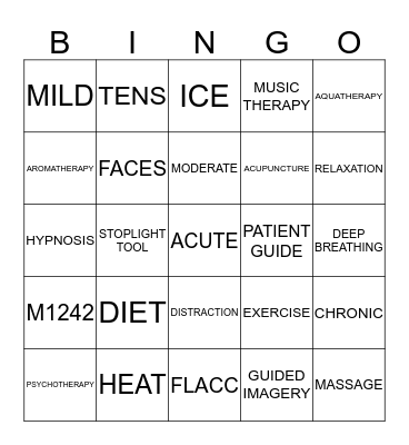 PAIN INTERVENTION BINGO Card