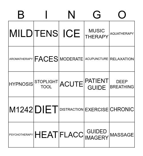 PAIN INTERVENTION BINGO Card