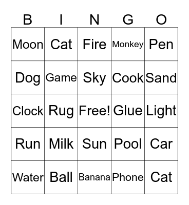 Rhyme Time Bingo Card