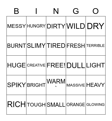 JJ'S Adjectives Bingo Card