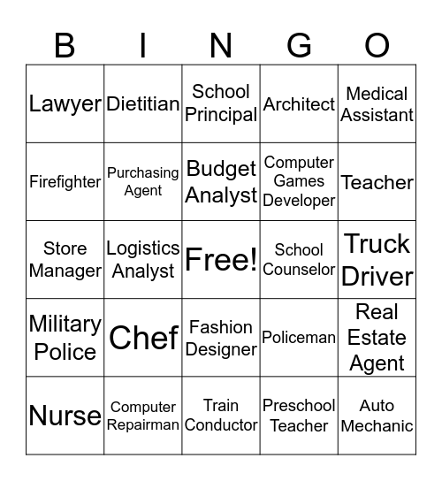 Career Bingo  Bingo Card