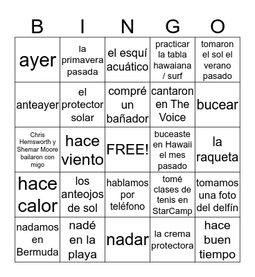 Unidad 4 Paso 1 BINGO 8B Bingo Card