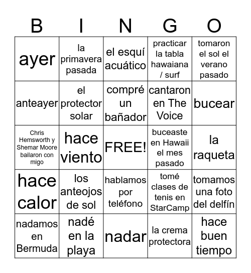 Unidad 4 Paso 1 BINGO 8B Bingo Card