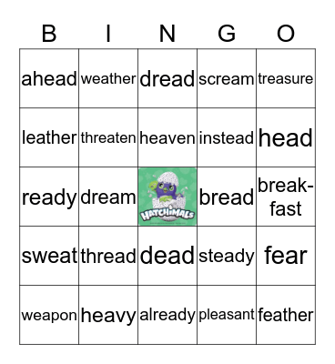 Vowel Combinations: -ea Bingo Card