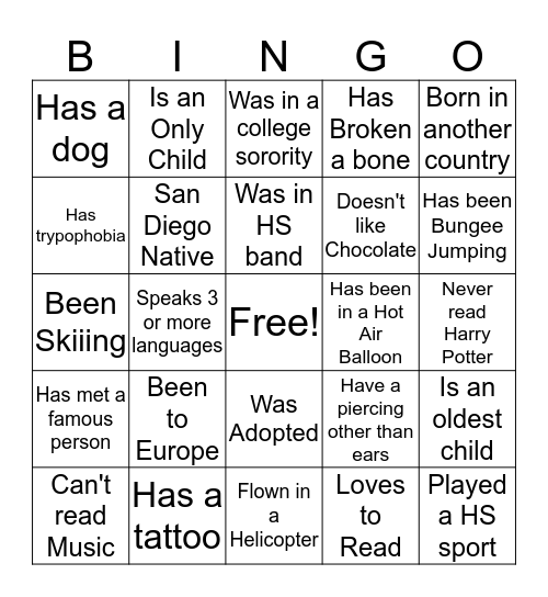 Untitled Bingo Card