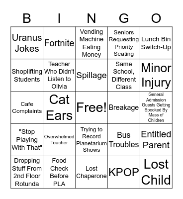 Fieldtrips Bingo Card