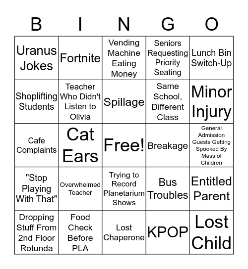 Fieldtrips Bingo Card