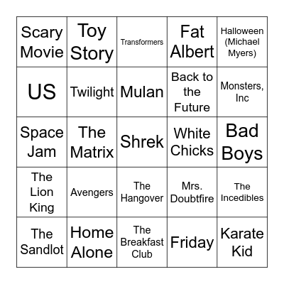 Movie Bingo (September Bingo) Bingo Card