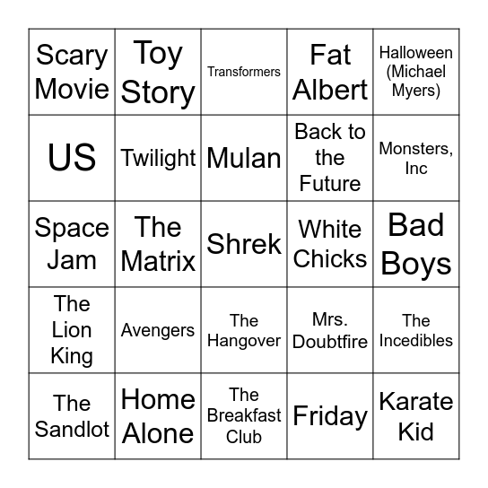 Movie Bingo (September Bingo) Bingo Card