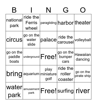 Tourist Attraction Bingo Card
