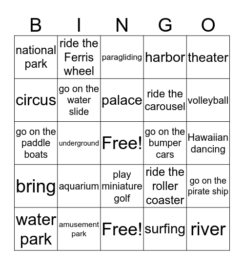 Tourist Attraction Bingo Card