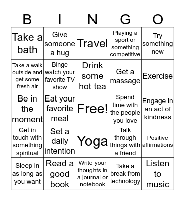 Take Charge of Your Self-Care Bingo Card
