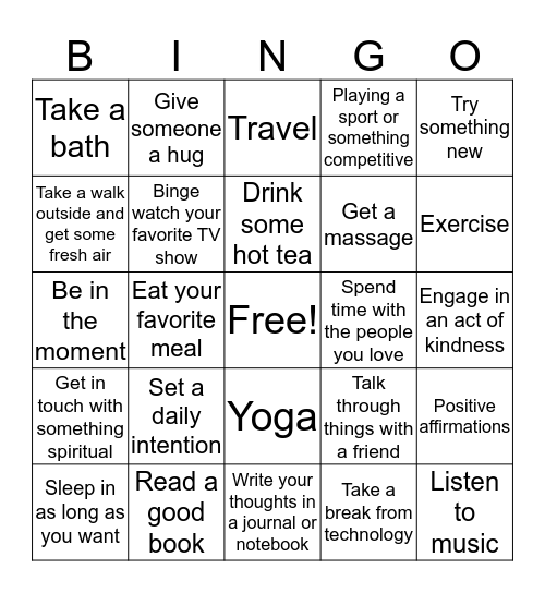 Take Charge of Your Self-Care Bingo Card