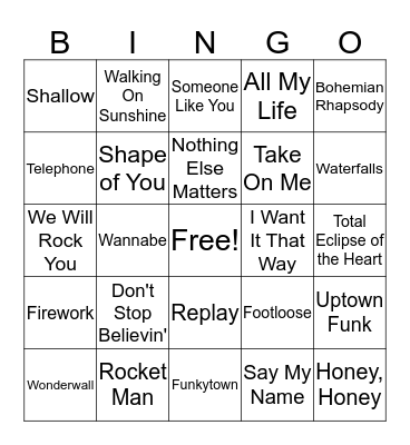 Musical Bingo Card