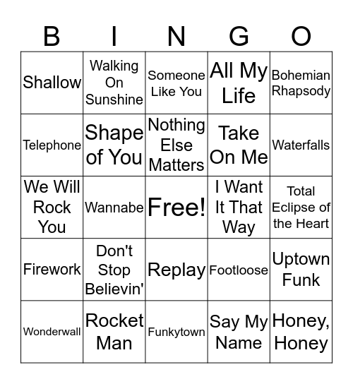 Musical Bingo Card