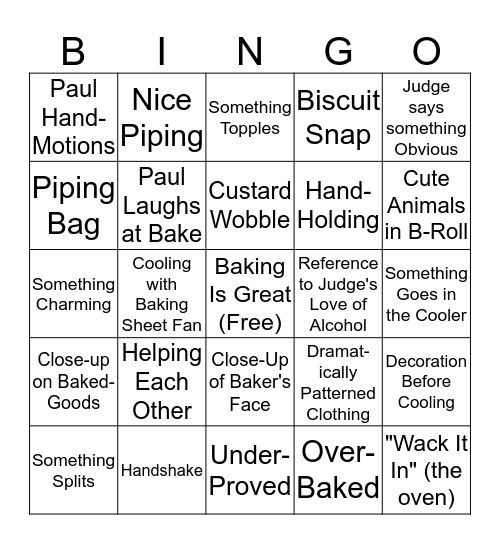 Great British Baking Show Bingo Card