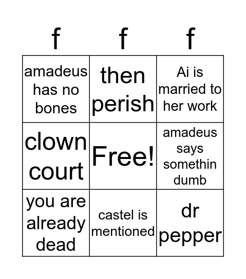 fired Bingo Card