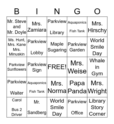 Parkview Bingo Card