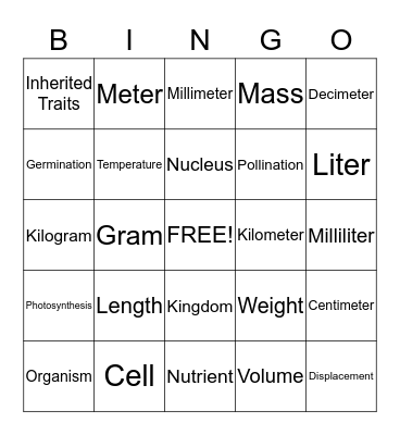 Science Bingo Card