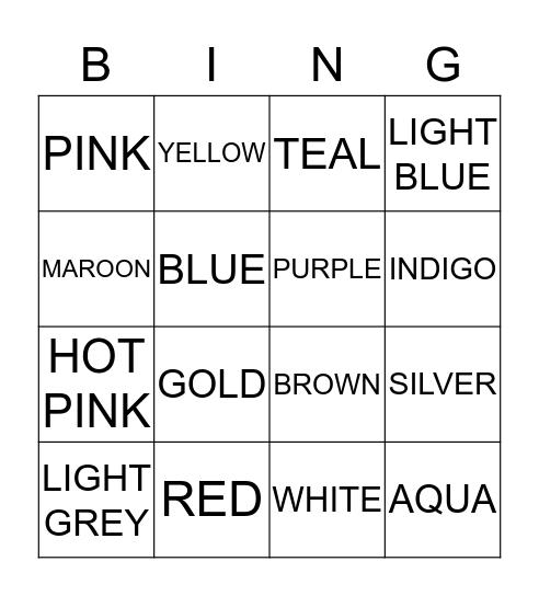 COLOR BINGO Card