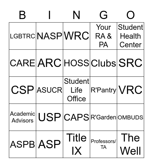 Campus Bingo Card