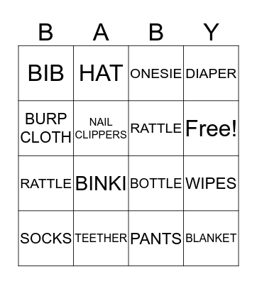 Baby Shower Bingo Card