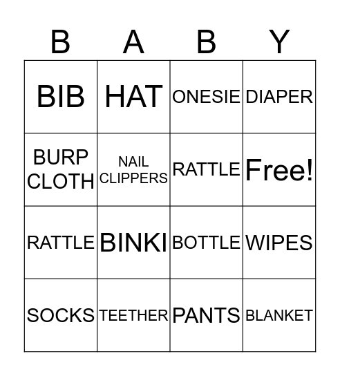 Baby Shower Bingo Card