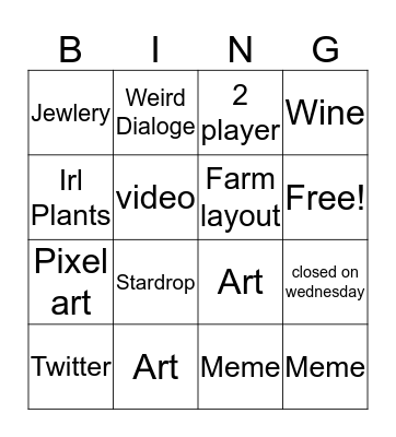 Stardew valley Bingo Card