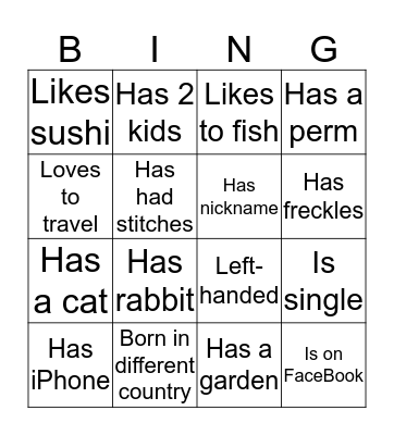 Getting to Know You Bingo Card