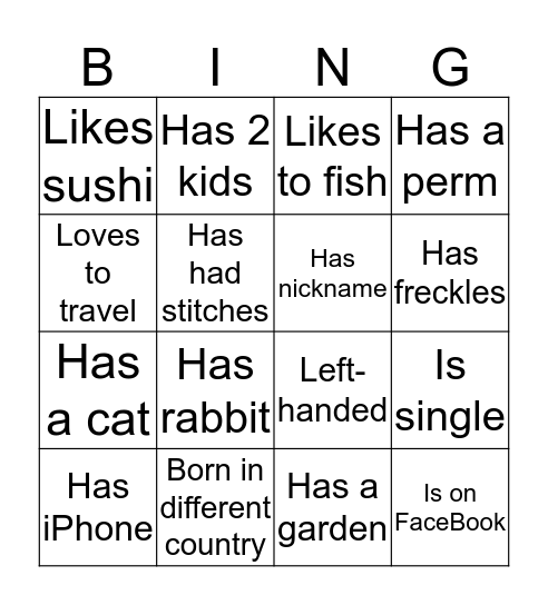 Getting to Know You Bingo Card