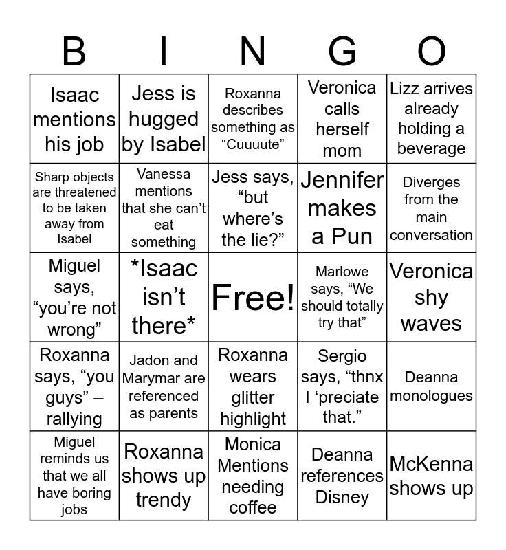 Quincy's Amigos Bingo Card