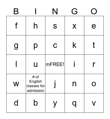 Untitled Bingo Card