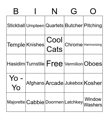 C is For City Bingo Card