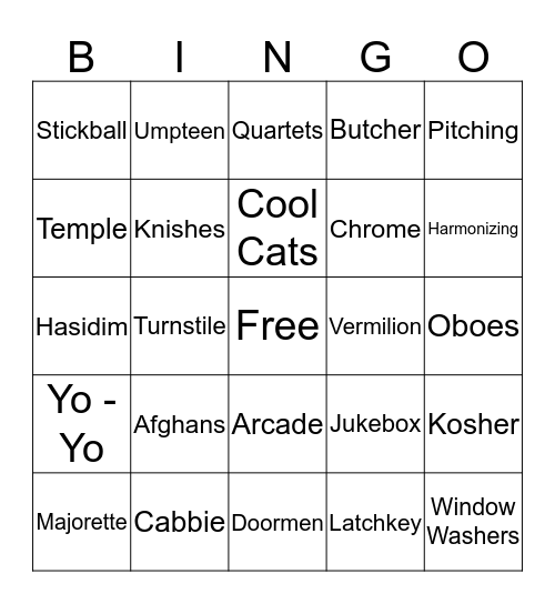 C is For City Bingo Card