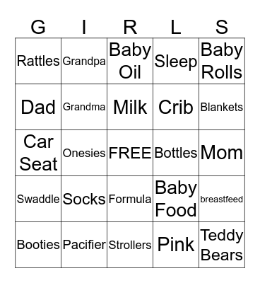 Baby Shower  Bingo Card