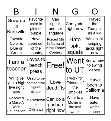 Get to Know Your UTSFam! Bingo Card