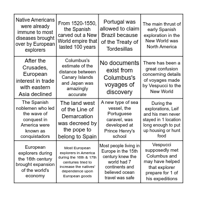 TRUE or FALSE BINGO Card