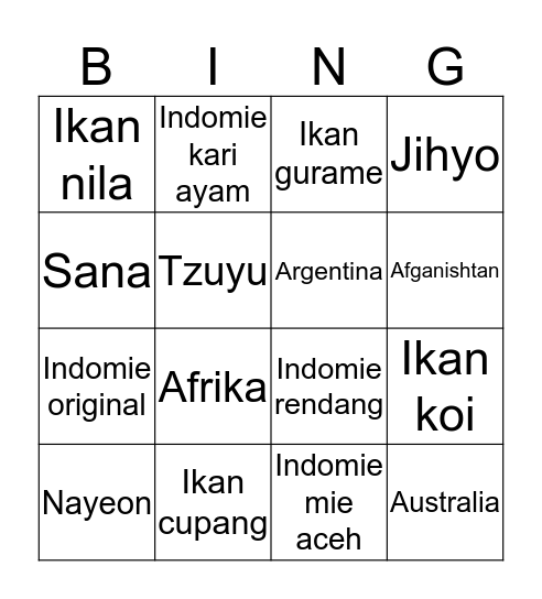 Untitled Bingo Card