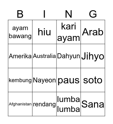 Untitled Bingo Card