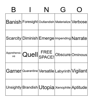 Vocabulary Bingo Card