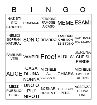 BINGO DEI SOGNI BRUTTI Bingo Card