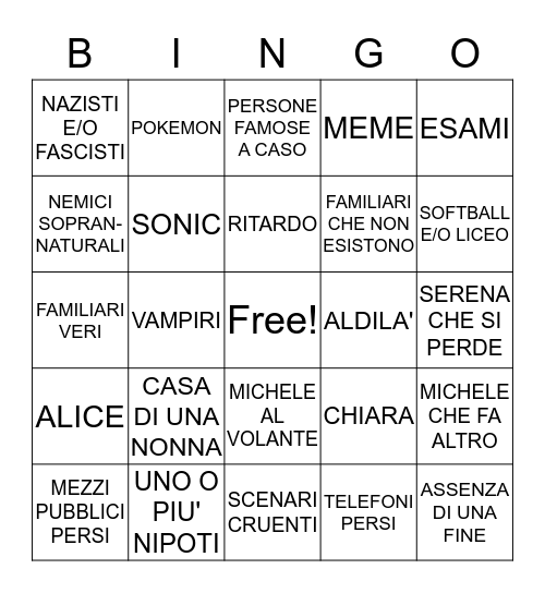 BINGO DEI SOGNI BRUTTI Bingo Card