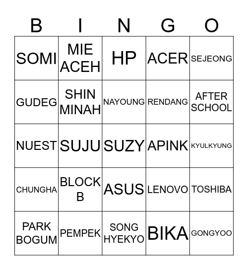 BINGO BAKER BANG BANG Bingo Card