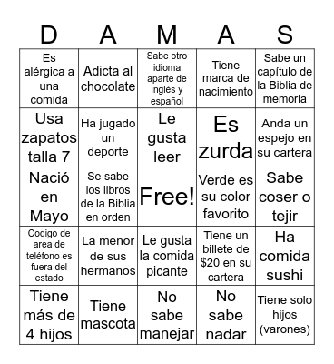 Bingo Conoce a Tu Hermana Bingo Card