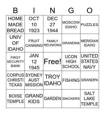 GREAT / GRANDPA / STUCKI  Bingo Card