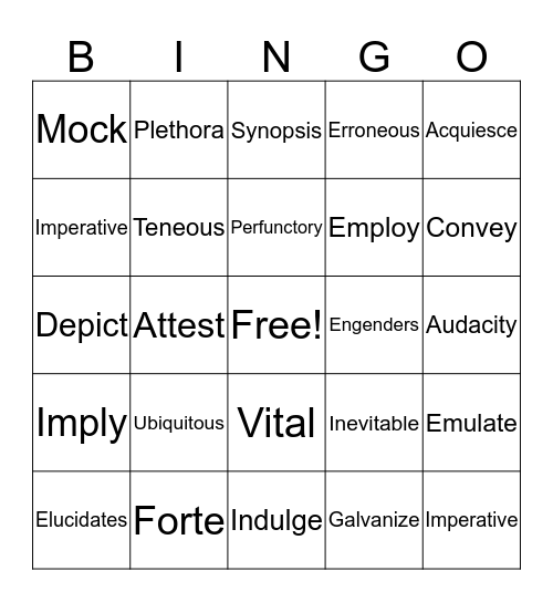 Vocabulary Bingo Card