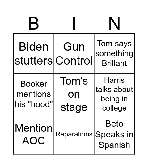 October Debate Bingo Card