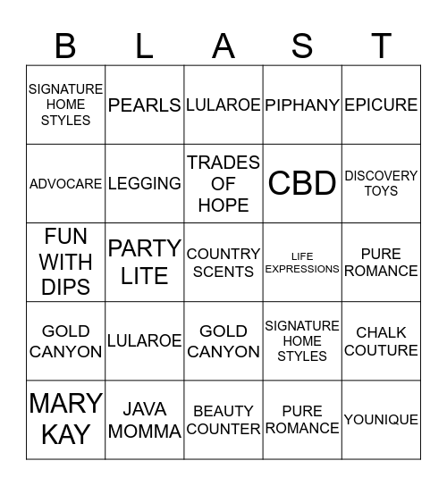 BLAST OFF BINGO Card