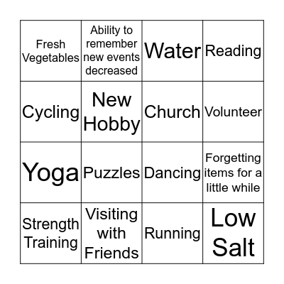 Cognitive Bingo Card