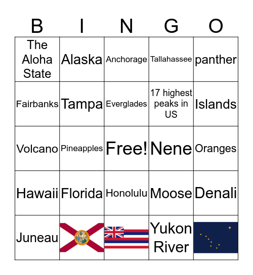 Alaska/Hawaii/Florida Bingo  Bingo Card